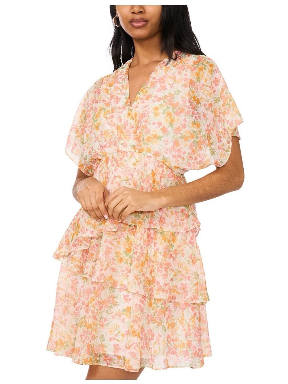 1.STATE Floral Ruffle Tiered Chiffon Mini Dress Large